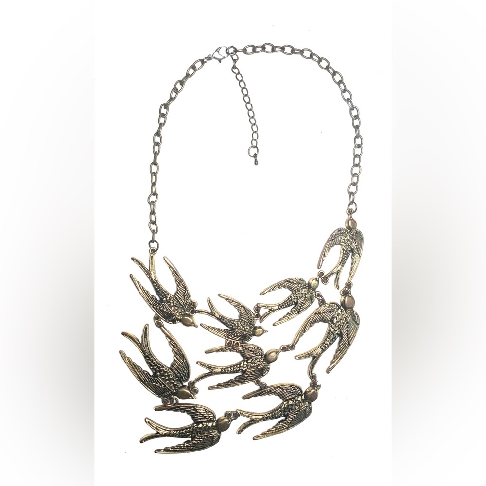 Birds choker necklace - bronze - 13” chain + birds measure approximately 4”